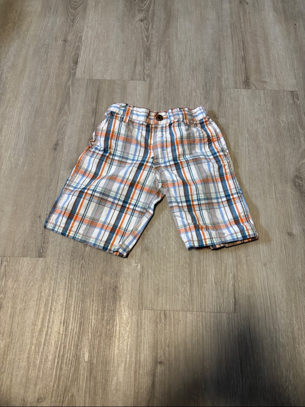 Cherokee Orange, Blue & White Plaid Kids Shorts